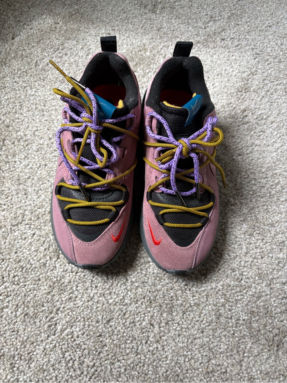 Nike Purple and Black Sneakers with Red Swoosh